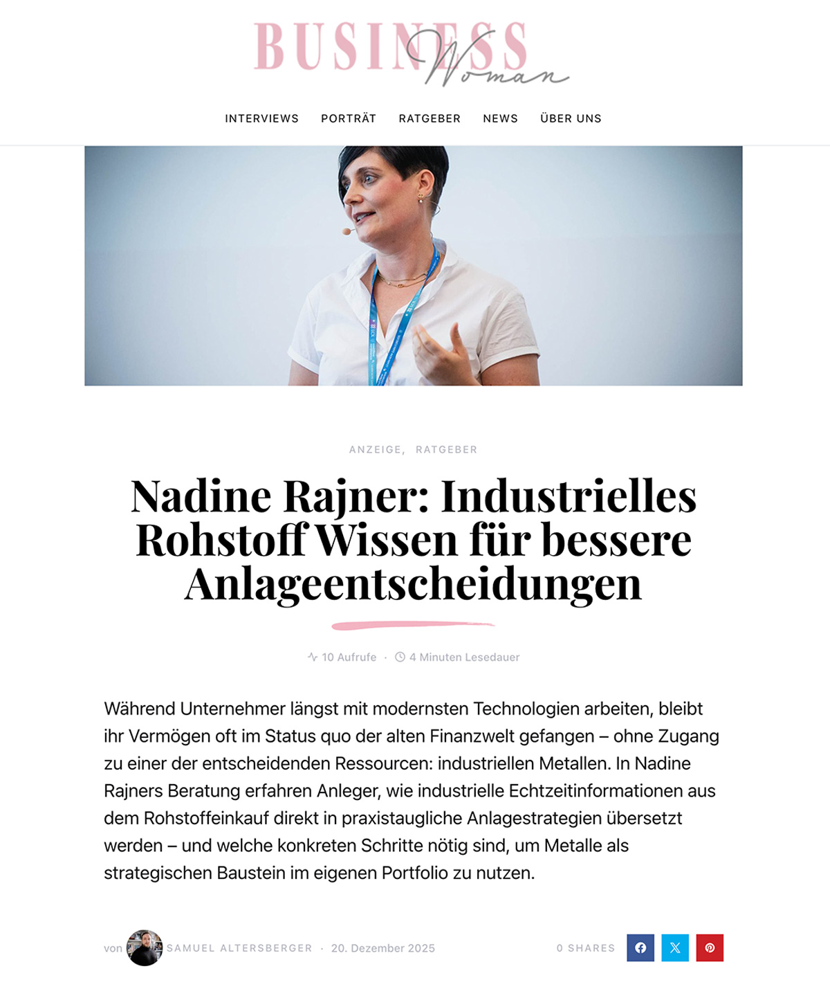 Nadine Rajner: Industrielles Rohstoff Wissen für bessere Anlageentscheidungen
