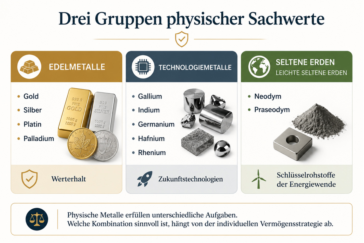 Drei Gruppen physischer Sachwerte