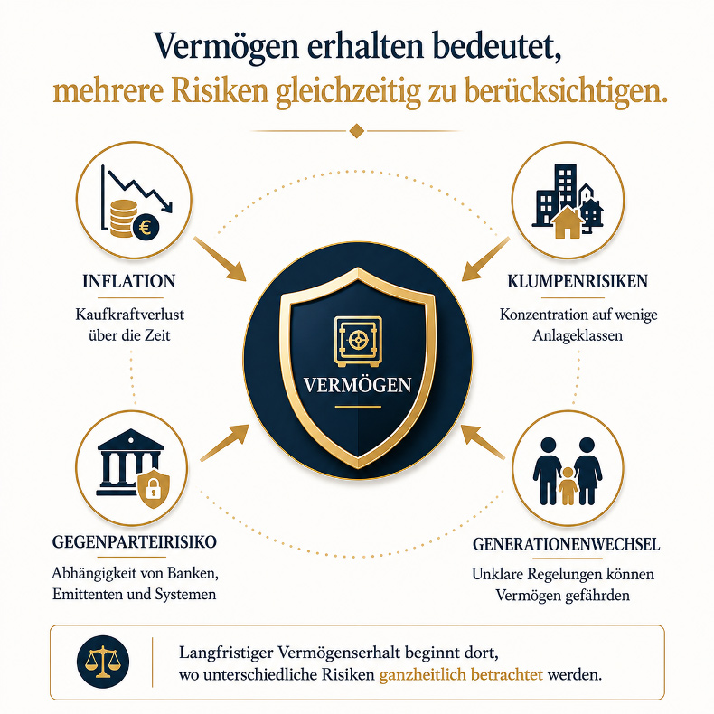 Vermögen erhalten bedeutet, mehrere Risiken gleichzeitig zu berücksichtigen.